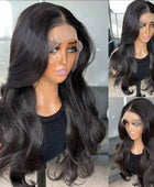 Natural Black Curtain Bangs Human Blend Lace Front Wig