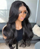 Natural Black Curtain Bangs Human Blend Lace Front Wig