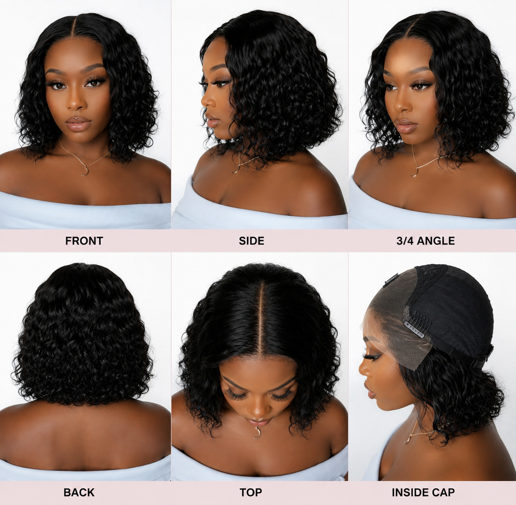10 Inch Brazilian Deep Wave Curly Bob Wig 4x4 Glueless Lace Closure